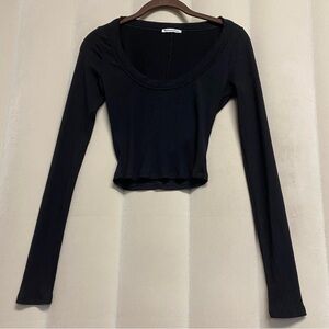 Reformation Women’s Top Cropped Long Sleeve Ribbed Grunge Goth